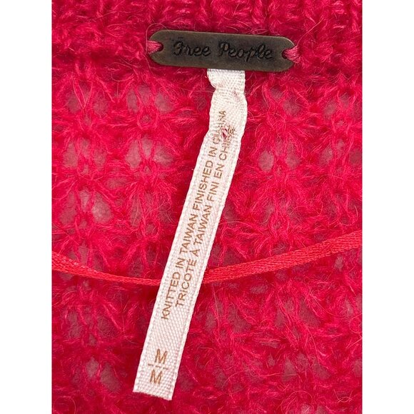 Free People Sweater Womens Medium‎ Pink Alpaca Blend Loose Knit V-neck - Picture 3 of 7